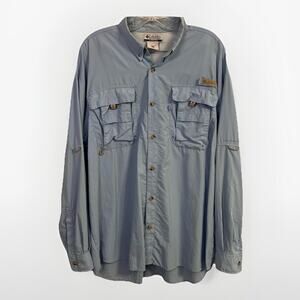 COLUMBIA PFG Blue Long Sleeve Button Front Nylon Fishing Shirt Men's Large